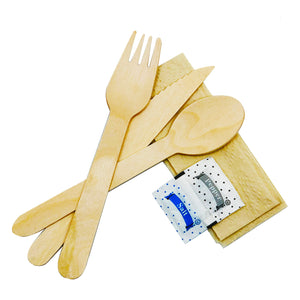 Wooden Cutlery Set - Knife, Fork, Spoon, Napkin, Salt & Pepper